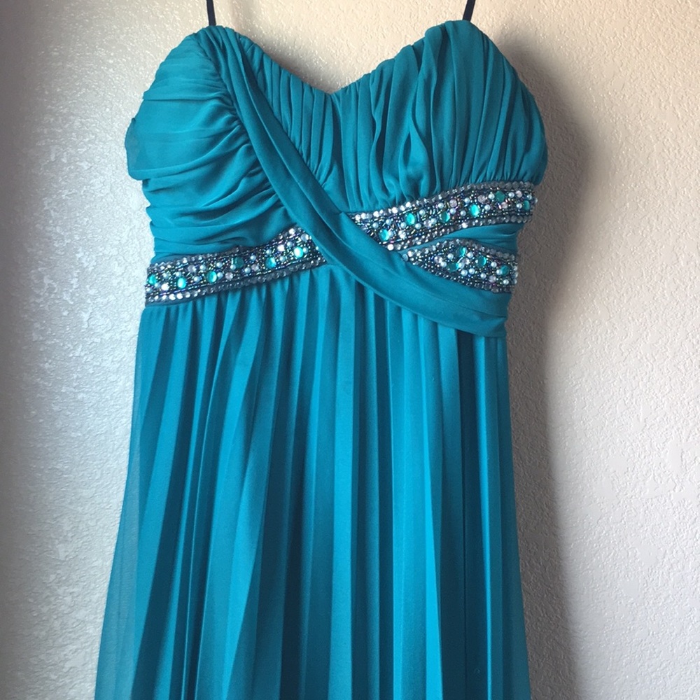 Teal Strapless Beaded Formal/Homecoming Dress